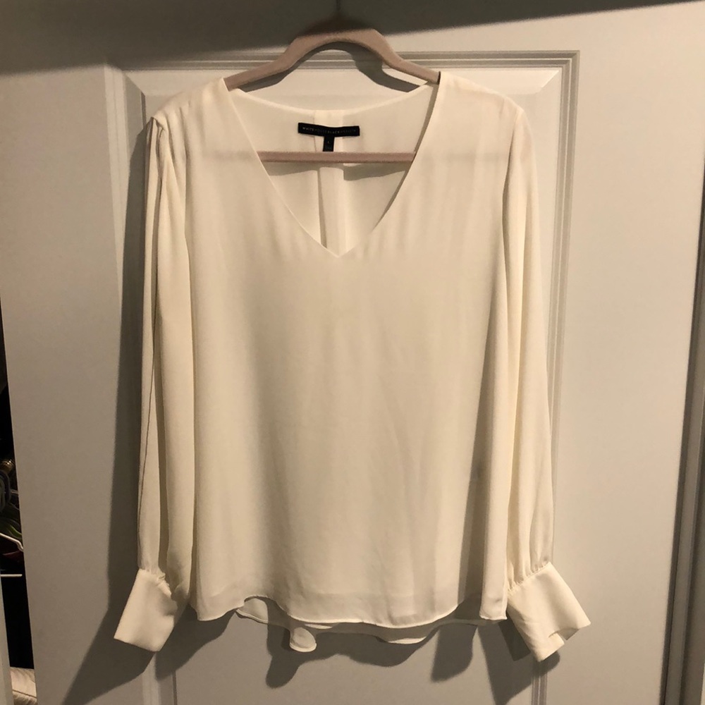 WHBM Size L White Long Sleeve Top with Sleeve Details